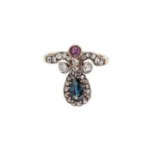 A Victorian sapphire, synthetic ruby and diamond ring,