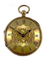 Unsigned - A late 19th century 18ct gold open faced pocket watch,