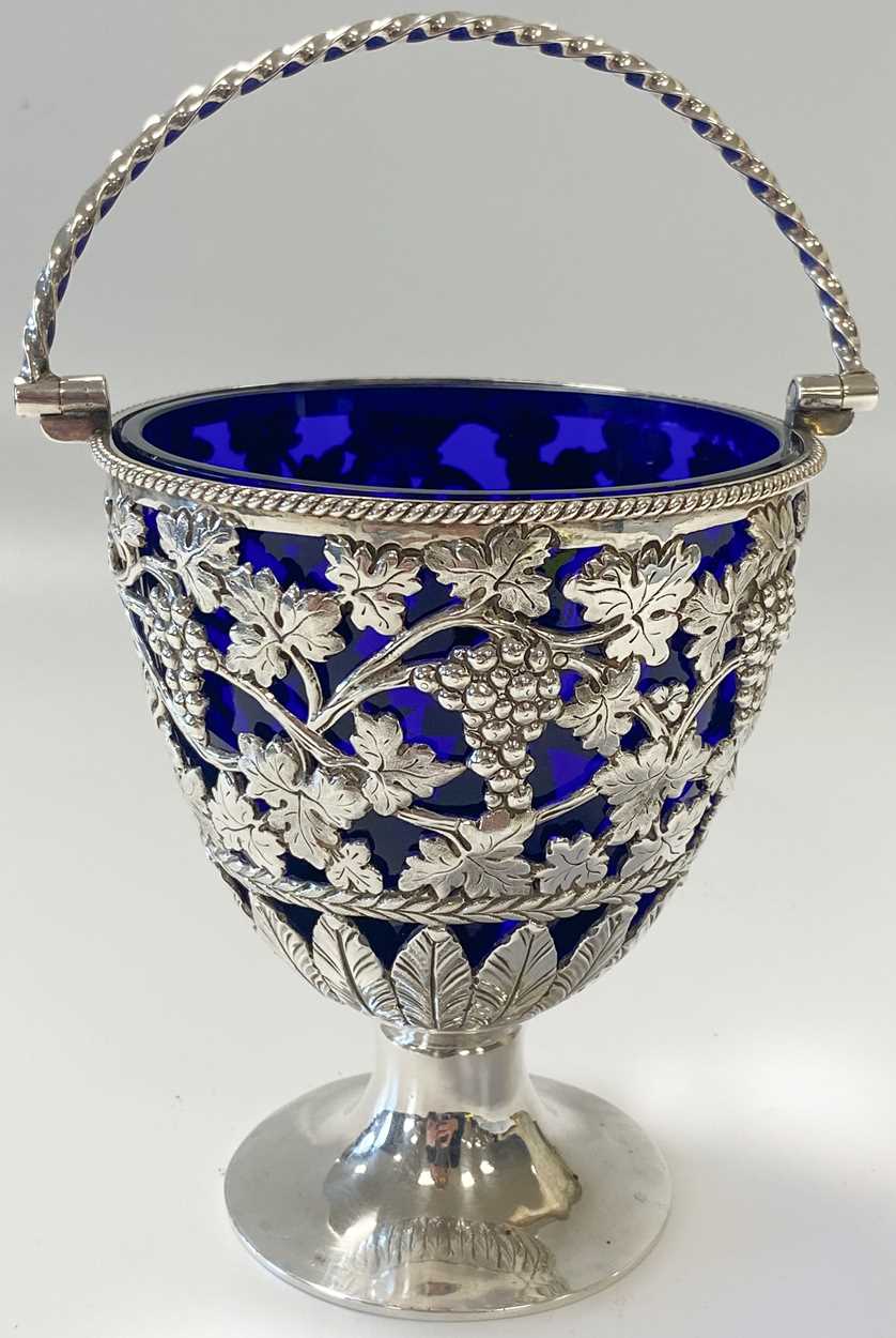 A George III 18th century silver swing handled sugar basket, - Image 2 of 5