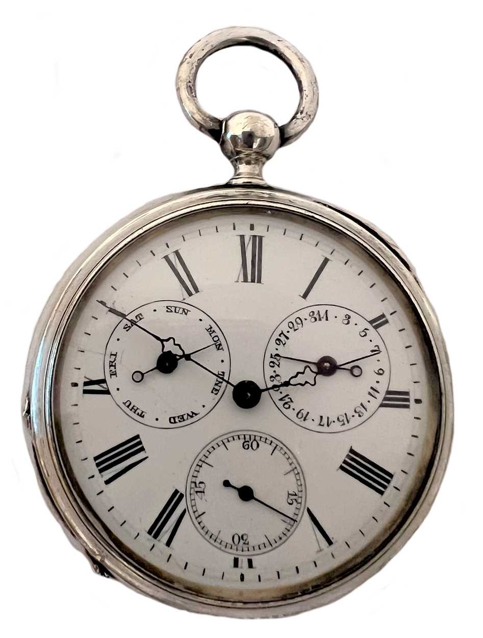 Unsigned - A Swiss metalwares open faced calendar pocket watch,