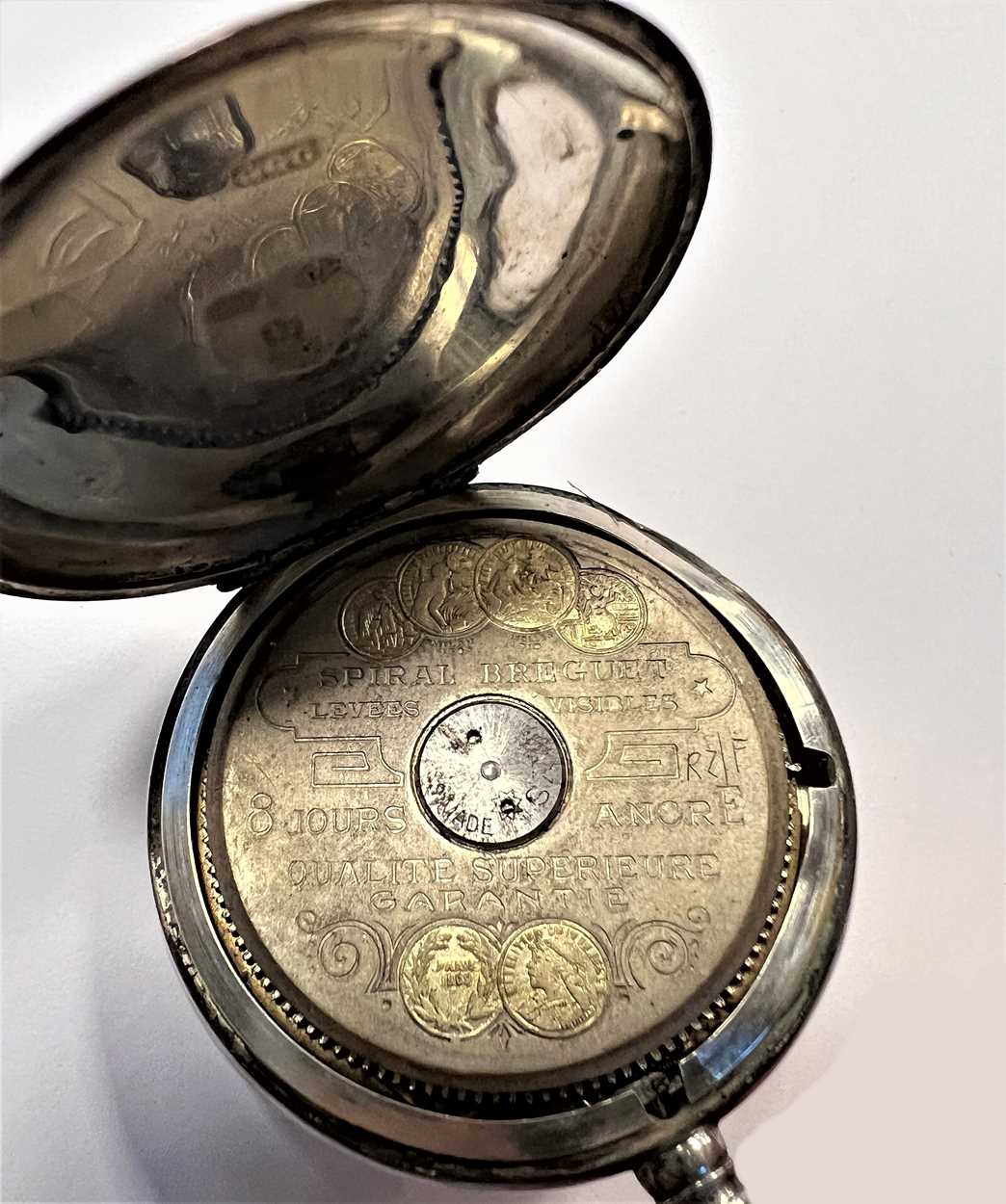 Schild & Cie. - A silver 'Hebdomas' 8 day open faced pocket watch, - Image 5 of 6