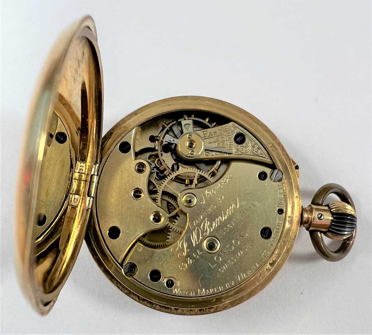 J.W. Benson, London - A Swiss 18ct gold open faced pocket watch with accompanying chain, - Image 7 of 14