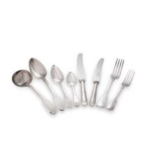 A 51-piece harlequin set of George III and later silver flatware with 24 additions,