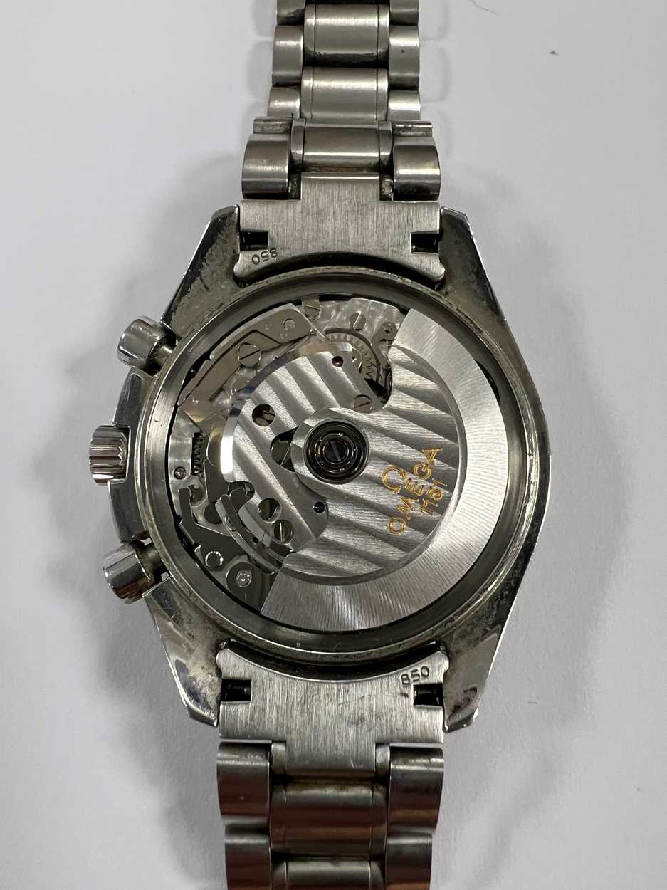 Omega - A steel 'Speedmaster' triple calendar chronograph wristwatch, - Image 9 of 10
