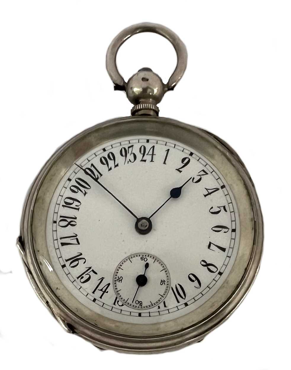 Unsigned - A Swiss silver 24 hour open faced pocket watch,
