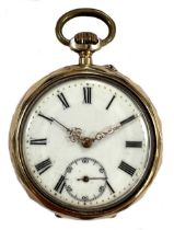 Unsigned - A Swiss 14ct gold open faced pocket watch,