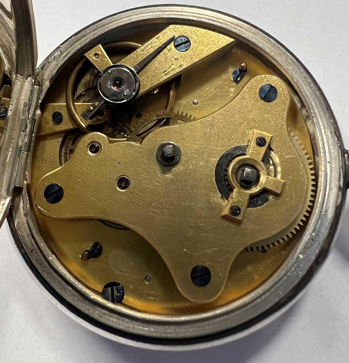 Unsigned - A Swiss metalwares open faced calendar pocket watch, - Image 4 of 5