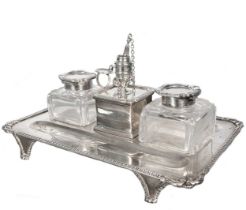 A Victorian silver desk inkstand,