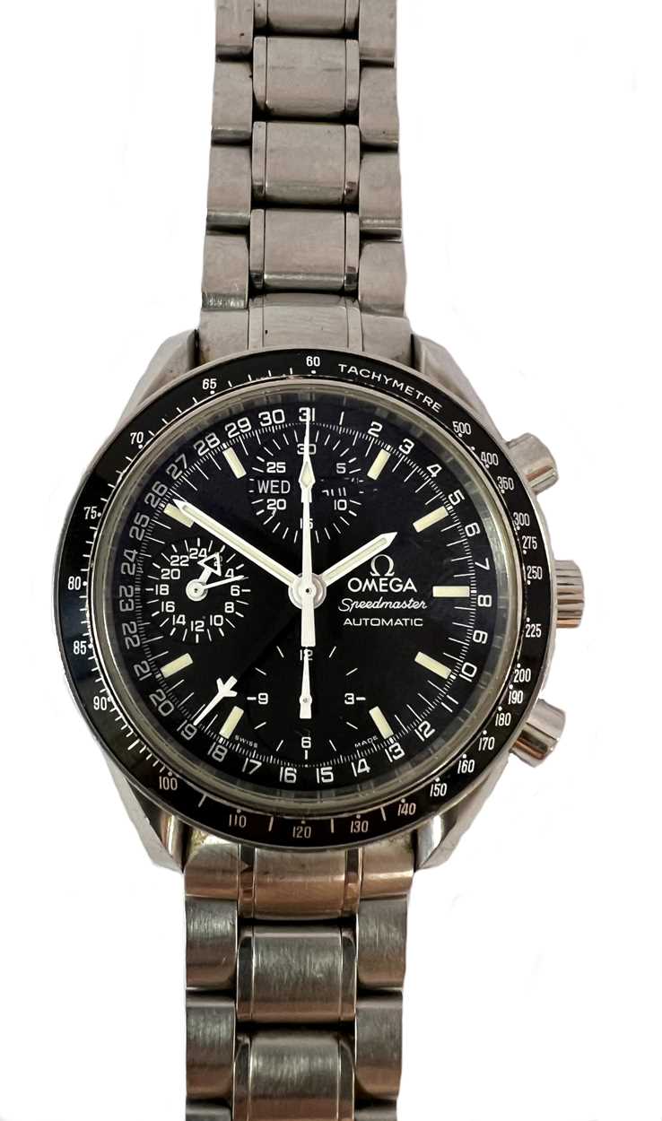 Omega - A steel 'Speedmaster' triple calendar chronograph wristwatch,