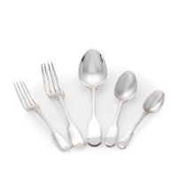 A 60-piece set of Victorian silver flatware with 12 additions,