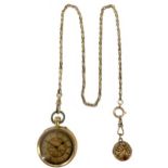 J.W. Benson, London - A Swiss 18ct gold open faced pocket watch with accompanying chain,