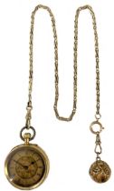 J.W. Benson, London - A Swiss 18ct gold open faced pocket watch with accompanying chain,