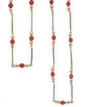 Two late 20th century 9ct gold coral chains,