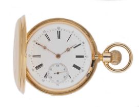 Unsigned - A Swiss 18ct gold hunter pocket watch - the case marked 'Patek & Cie., Genève',