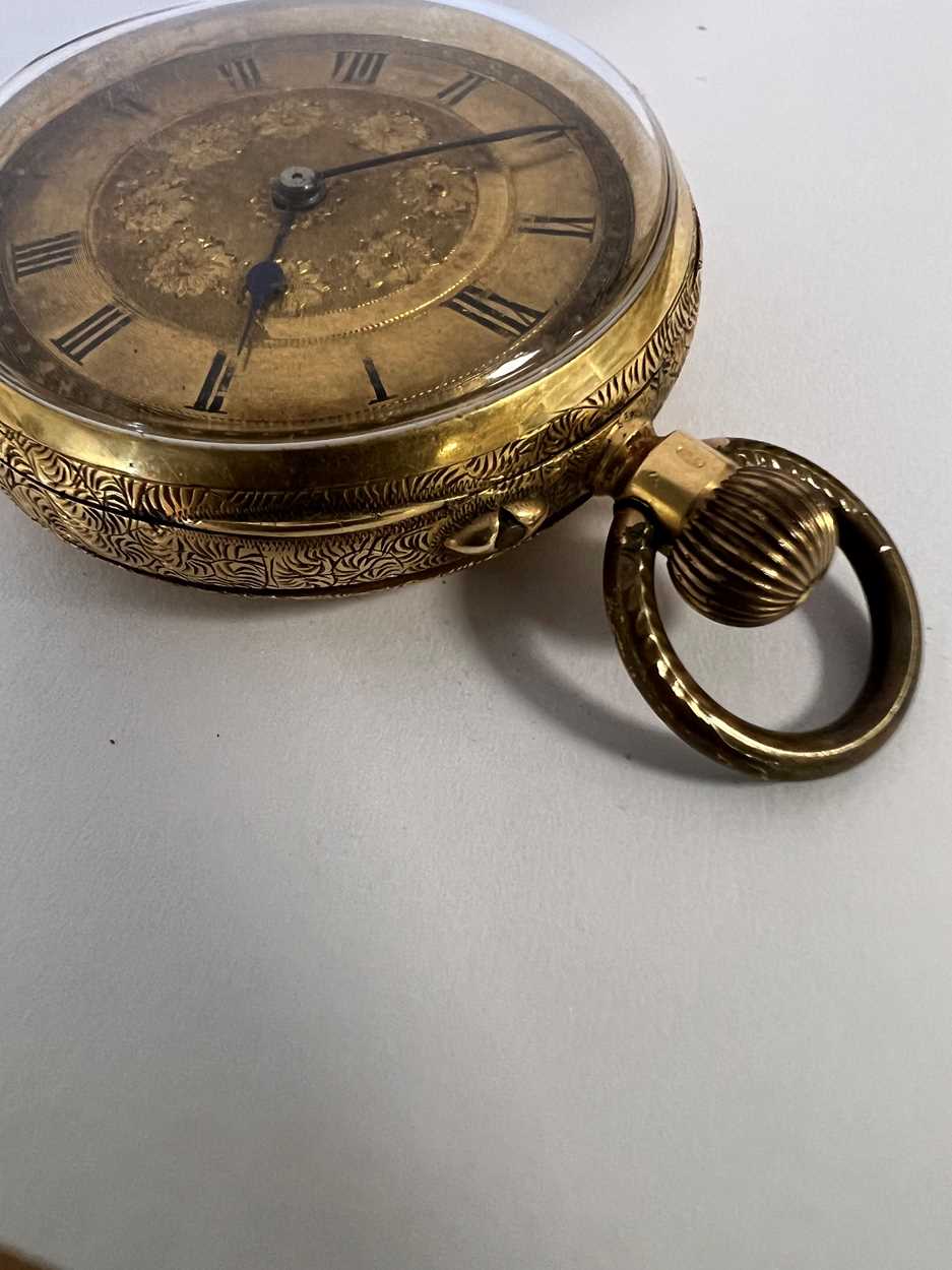 Unsigned - A Swiss 18ct gold open faced pocket watch, - Image 2 of 6