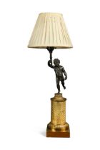 A bronze lamp with gilt metal base of a young Hercules, late 19th century,