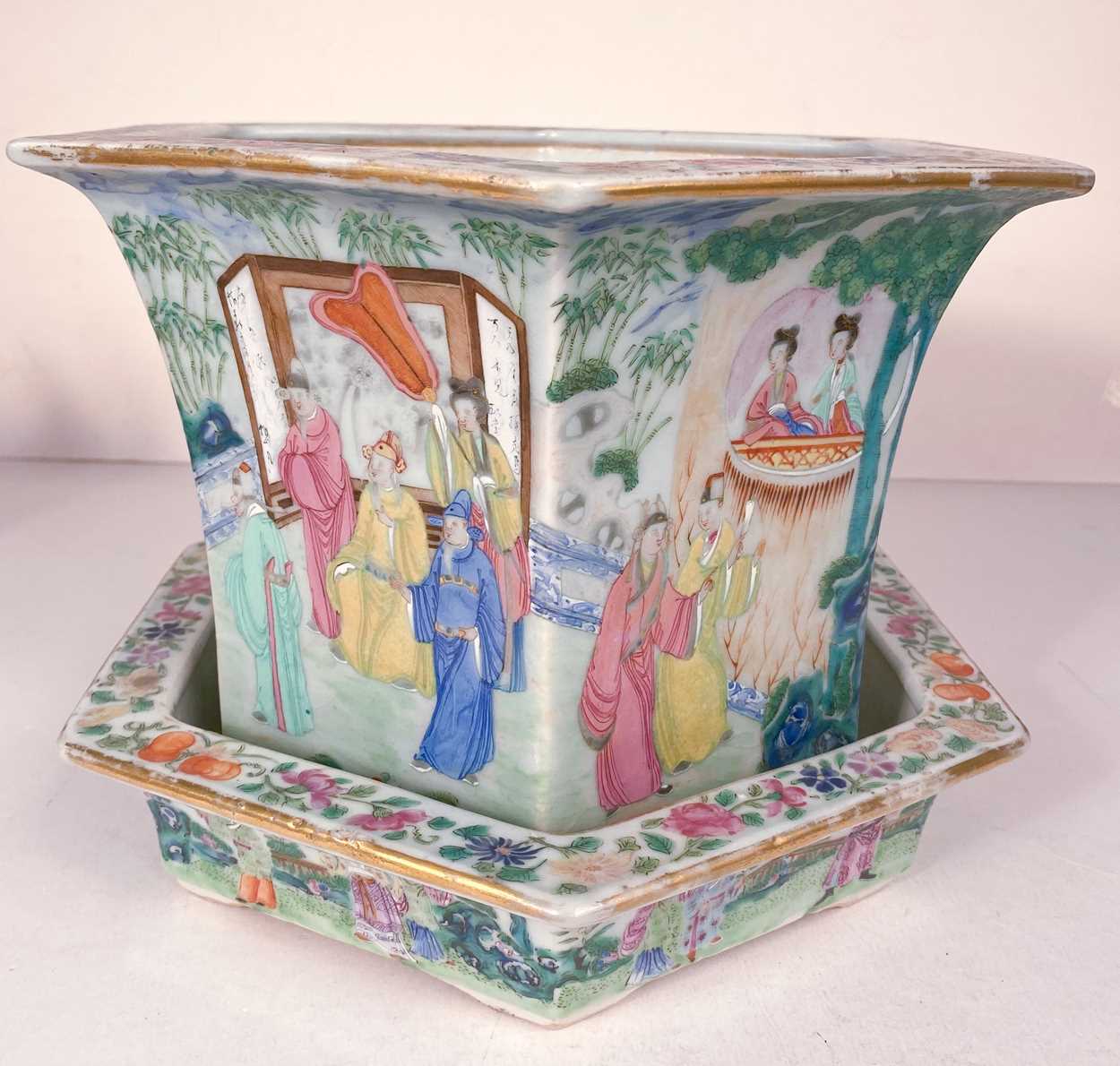 A Chinese famille rose Canton decorated hexagonal planter on stand, Qing Dynasty late 19th century, - Image 2 of 18