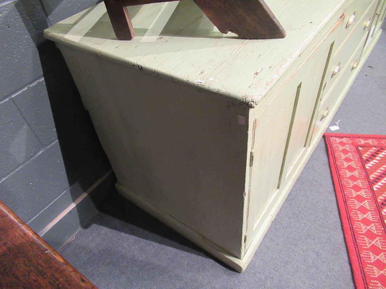 A late Victorian green painted pine kitchen dresser, - Bild 3 aus 13