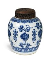 A Chinese blue and white export porcelain ginger jar, Qing Dynasty, Kangxi Emperor (1662-1722),