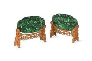 A pair of Chinese apple green jade plaques, probably Republic, early 20th century,