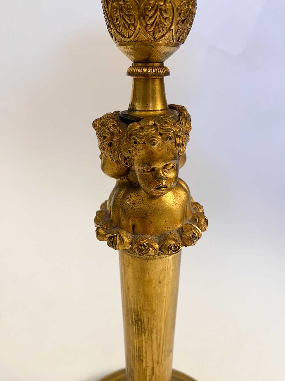 A pair of gilt bronze candle stick lamps, 19th century, - Image 2 of 4