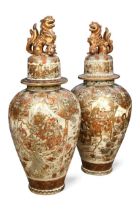 A large pair of Japanese earthenware vases, late Meiji Period, circa 1890,