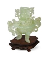 A Chinese jade tripod vase and cover, 20th century,