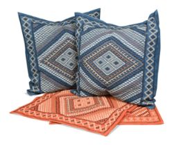 A pair of large blue hand woven Tunisian cushions, 20th century,