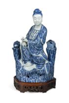 A Chinese blue and white porcelain figure of Guanyin, Qing Dynasty, 19th century,