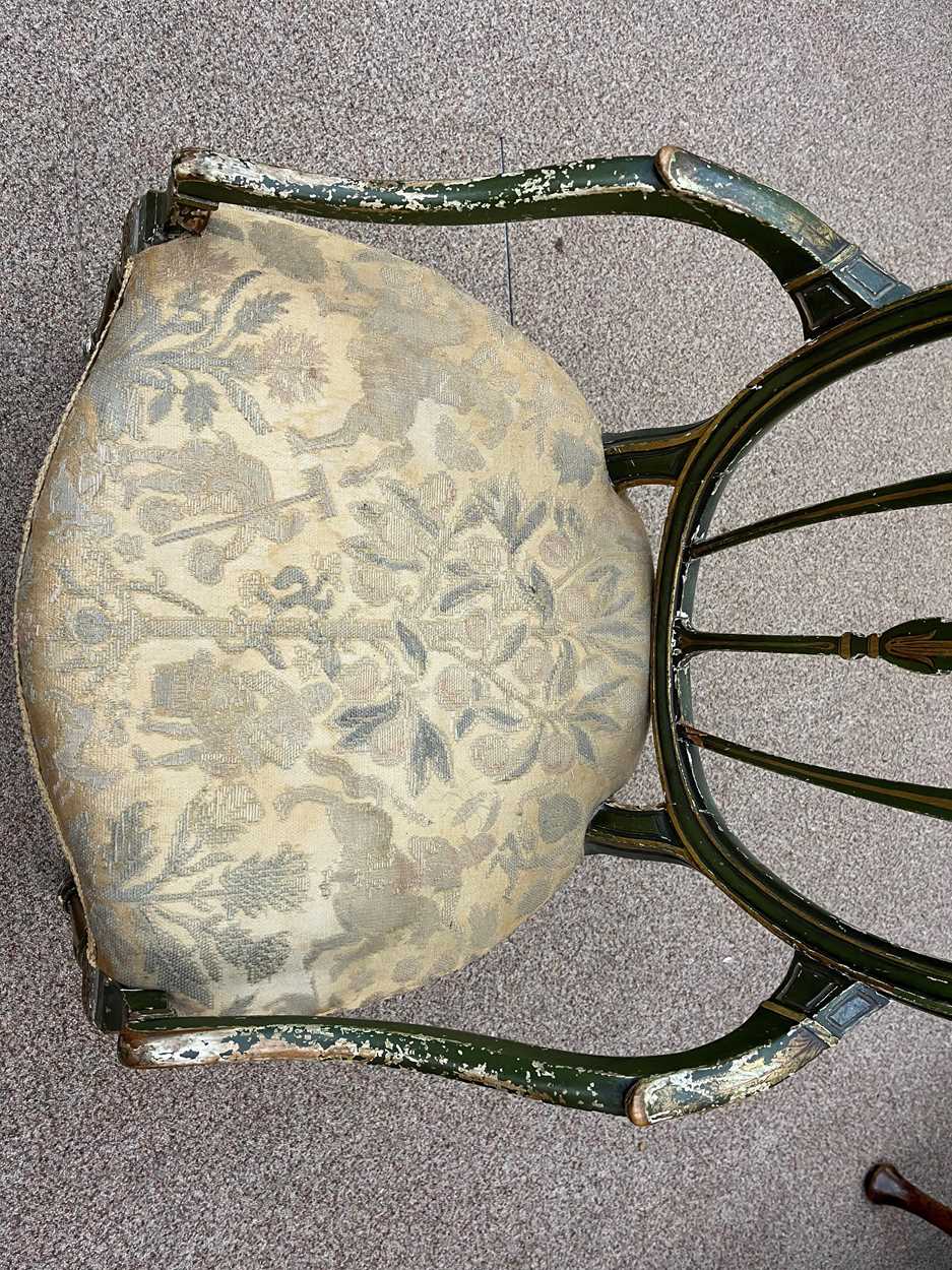 A George III green and gold painted open armchair in the Hepplewhite style, - Bild 5 aus 7