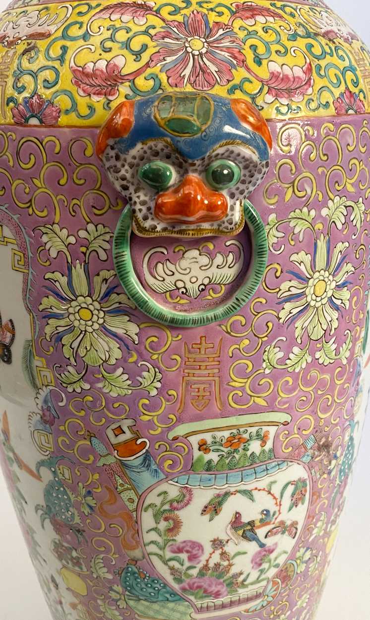 A Chinese famille rose porcelain large Canton vase, Qing Dynasty late 19th century, - Image 4 of 6