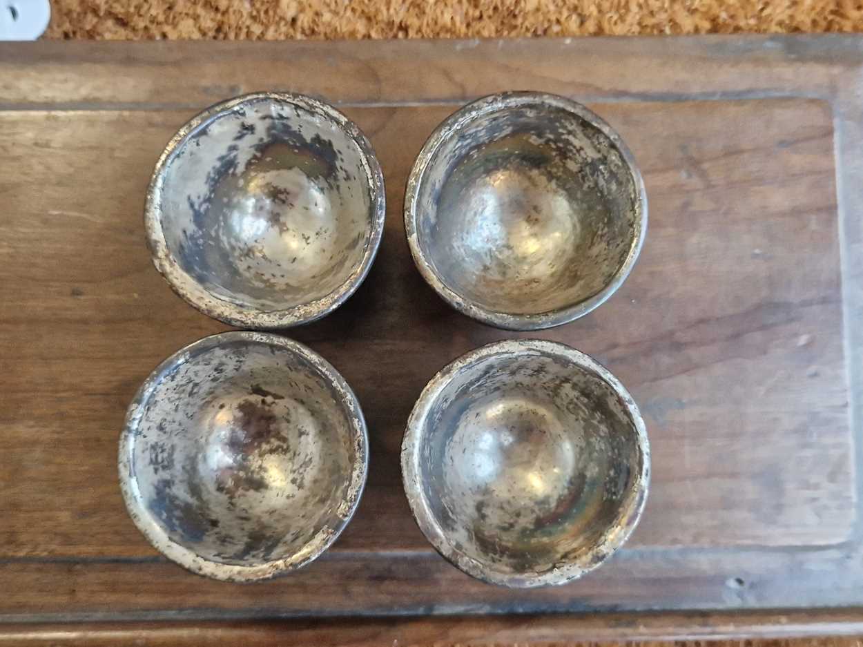 A set of eight Chinese export carved and silver mounted coconut wood wine cups, Qing Dynasty, early - Image 20 of 20