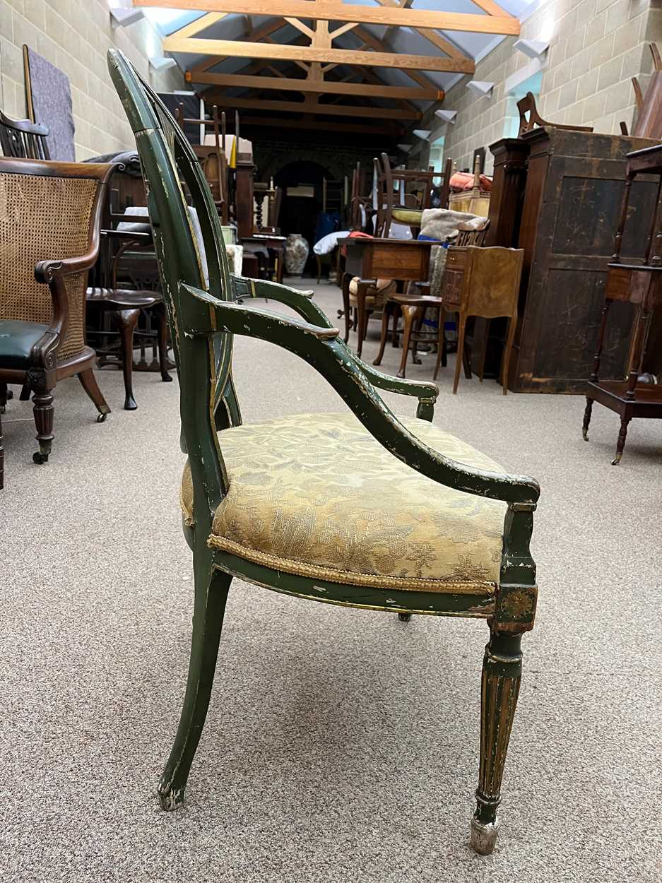 A George III green and gold painted open armchair in the Hepplewhite style, - Bild 3 aus 7