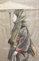 Four Japanese paintings on silk, circa 1900,