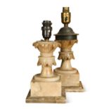 A pair of alabaster table lamps, 19th century,