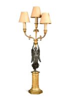 A three light gilt bronze candelabrum, 19th century,