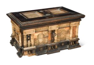 A Flemish ebonised and alabaster casket, 17th century, Malines,