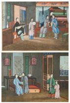 Chinese School, 19th century, two watercolours of Interiors,