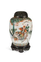 A Chinese famille verte porcelain ovoid vase, Qing Dynasty, 19th century,