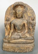 A Nepalese carved and gilded stone figure of Buddha,