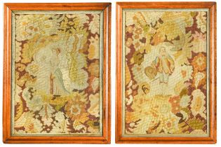 A pair of maple-framed woolwork pictures,