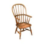 An oak and elm child's high-back Windsor chair, 19th century,