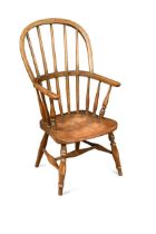 An oak and elm child's high-back Windsor chair, 19th century,