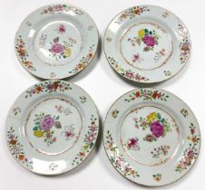 A set of four Chinese famille rose export porcelain plates, Qing Dynasty, circa 1760,