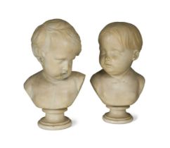 After François Duquesnoy (French 1597-1643). a pair of marble buss of infants, 19th century,