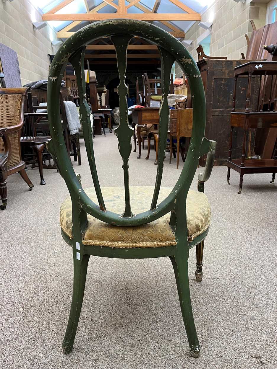 A George III green and gold painted open armchair in the Hepplewhite style, - Bild 2 aus 7