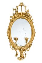 A Victorian gilt wood girandole wall mirror,
