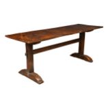 A single plank burr oak refectory table, late 17th / early 18th century style,