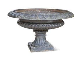 A large cast iron garden urn, early 20th century,