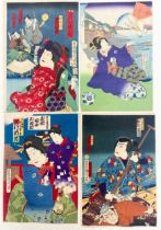 Four Japanese single woodblock prints, all 19th century,